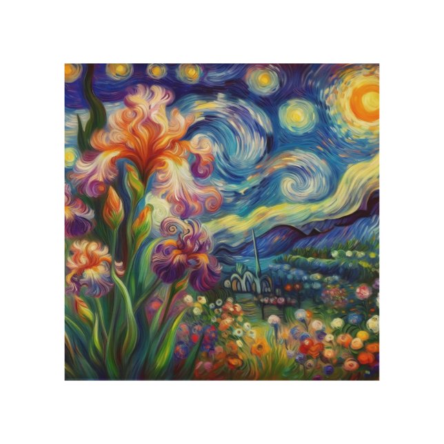 Where Monet's Flowers Meet Van Gogh's Stars Wood Wall Art (Front)