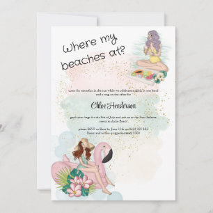 Where My Beaches At Bachelorette Party Invitation