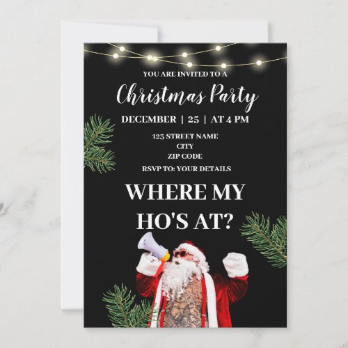 Where my hos at rude and funny christmas invitation