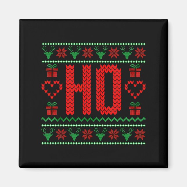 Where My Ho's At Ugly Christmas Sweater Couples Ma Magnet (Front)