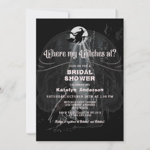 Where My Witches Halloween Bridal Shower Invitation