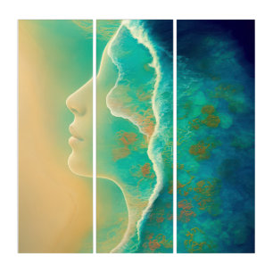 "Where Ocean Becomes Memory" - Blue Green Triptych