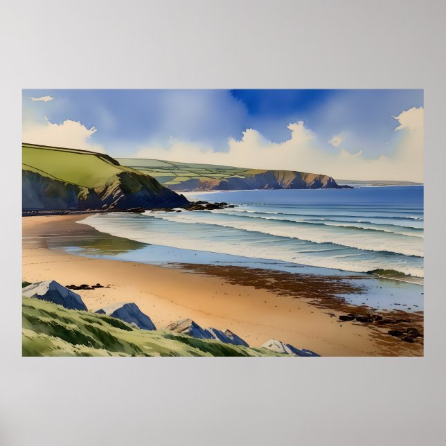 “Where Sky Meets Quiet Sand” – Devon Seascape Poster (Front)