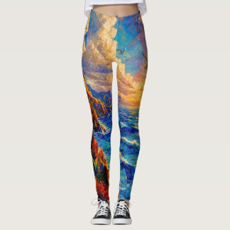 “Where The Ocean Fractures” – A Cubist Seascape Leggings