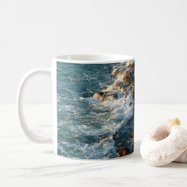 Where the Ocean Meets the Rocks Coffee Mug (With Donut)