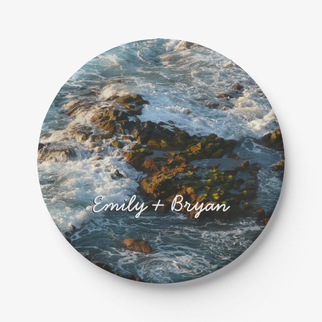 Where the Ocean Meets the Rocks Paper Plates (Front)