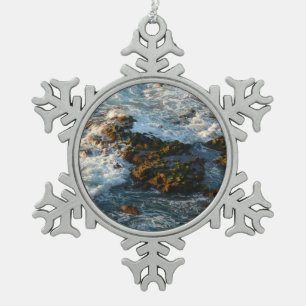 Where the Ocean Meets the Rocks Snowflake Pewter Christmas Ornament