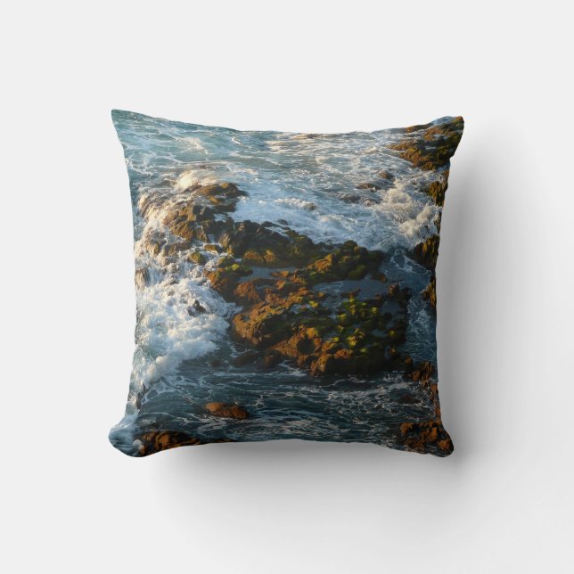 Where the Ocean Meets the Rocks Throw Pillow (Front)