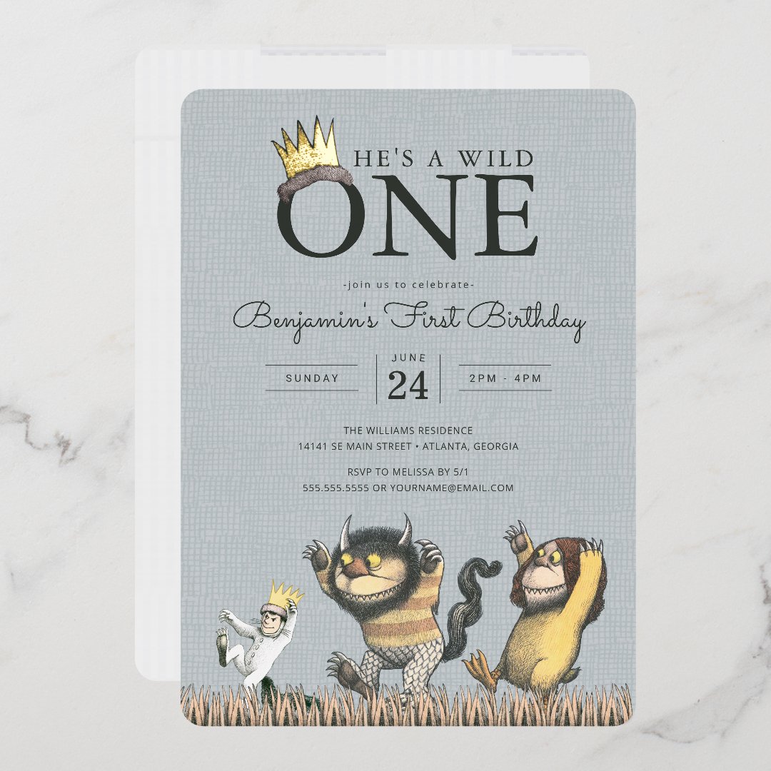 Where the Wild Things Are 1st Birthday Invitation Foil Invitation