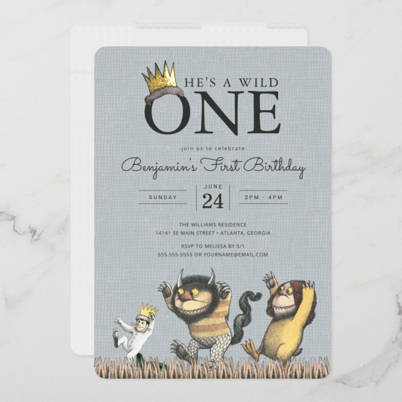Where the Wild Things Are 1st Birthday Invitation Foil Invitation