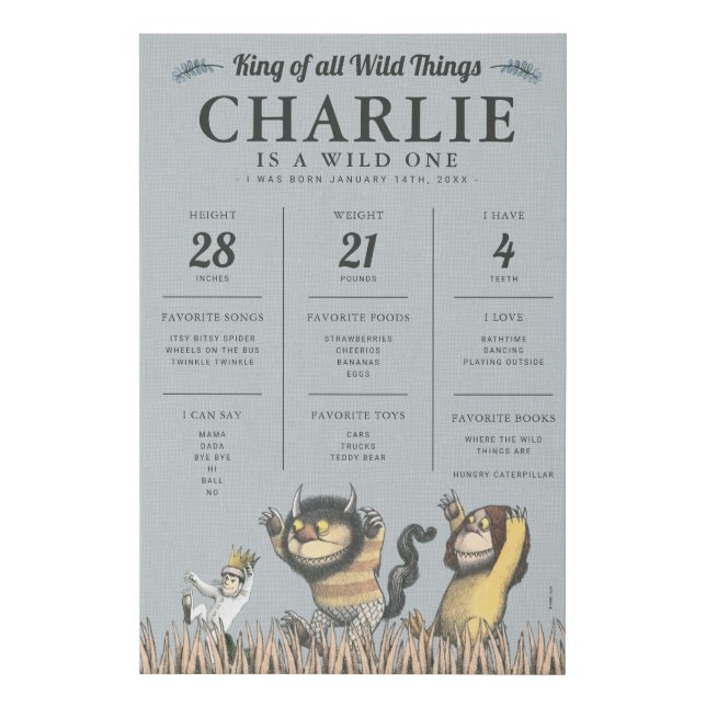 Where the Wild Things Are - 1st Birthday Milestone Faux Canvas Print (Front)