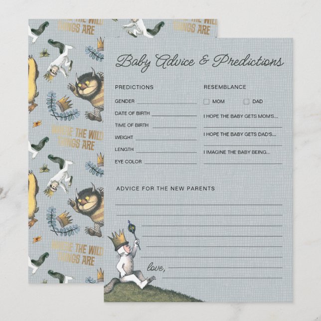 Where the Wild Things Are Baby Shower Predictions Note Card (Front/Back)
