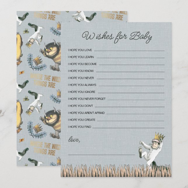 Where the Wild Things Are Baby Shower Wishes Note Card (Front/Back)