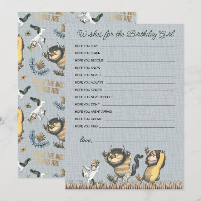 Where the Wild Things Are Birthday Girl Wishes Note Card (Front/Back)