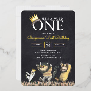 Where the Wild Things Are Chalkboard 1st Birthday  Foil Invitation