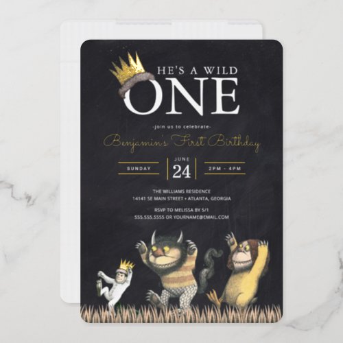 Where the Wild Things Are Chalkboard 1st Birthday  Foil Invitation