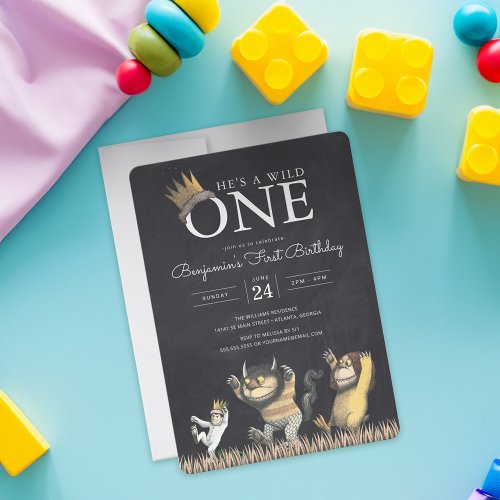 Where the Wild Things Are Chalkboard 1st Birthday  Invitation