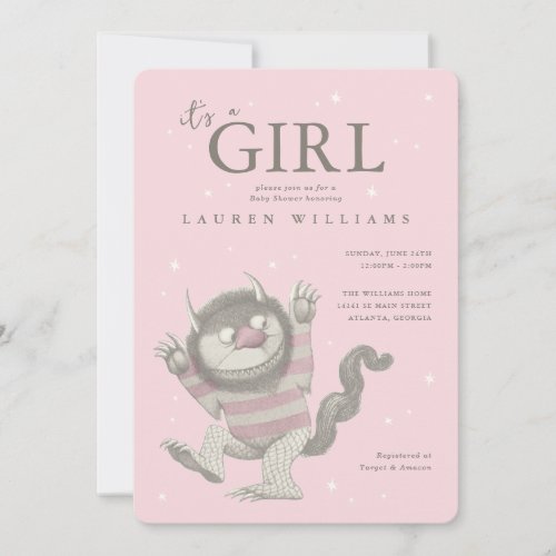 Where the Wild Things Are   Girl Baby Shower Invitation