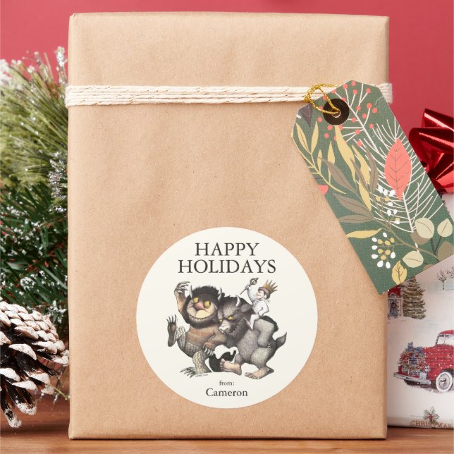 Where the Wild Things Are | Happy Holidays Classic Round Sticker (Holiday)
