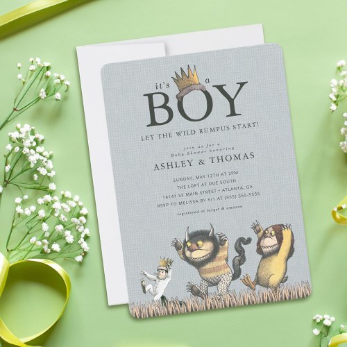 Where the Wild Things Are  Its a Boy Baby Shower Invitation