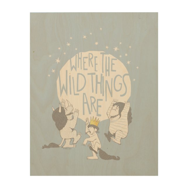 Where The Wild Things Are | Moon & Stars Wood Wall Art (Front)