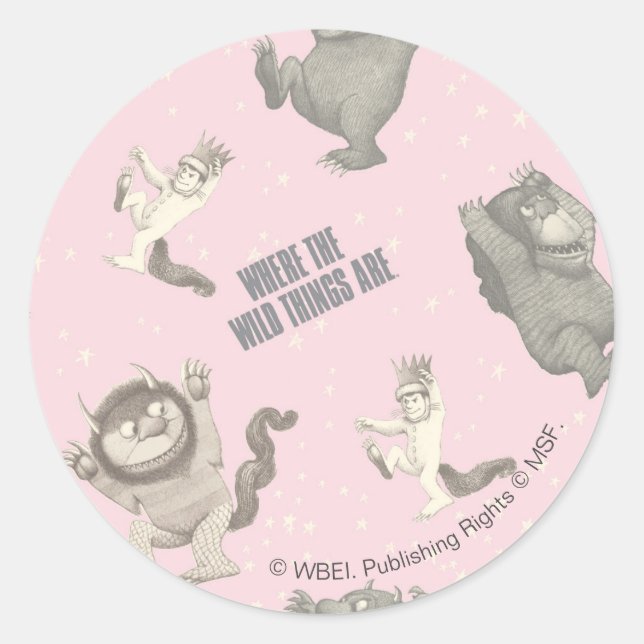 Where the Wild Things Are Pink Star Pattern Classic Round Sticker (Front)