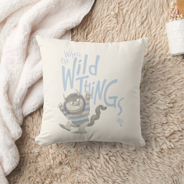 Where the Wild Things Are Quote - Blue Throw Pillow (Blanket)