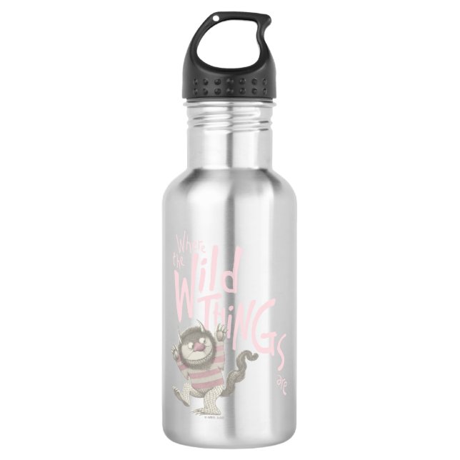 Where the Wild Things Are Quote - Pink Stainless Steel Water Bottle (Front)