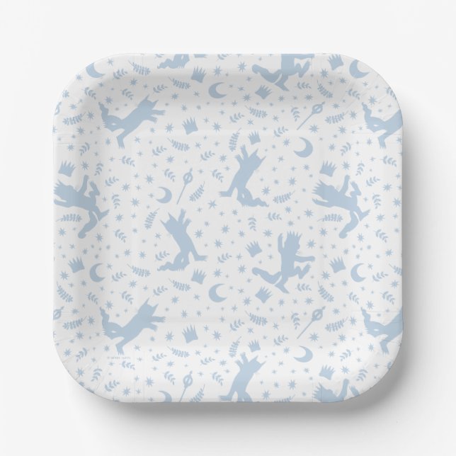 Where the Wild Things Blue Floral Paper Plates (Front)