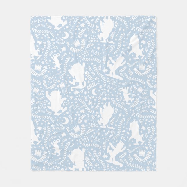 Where the Wild Things Blue Floral Pattern Fleece Blanket (Front)