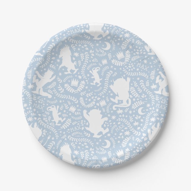 Where the Wild Things Blue Floral Pattern Paper Plates (Front)