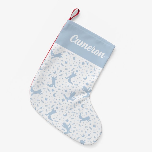 Where the Wild Things Blue Floral Small Christmas Stocking (Front (Hanging))