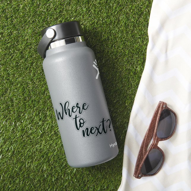 Where To Next | Minimalist Travel Typography Art Sticker (HydroFlask Insitu)