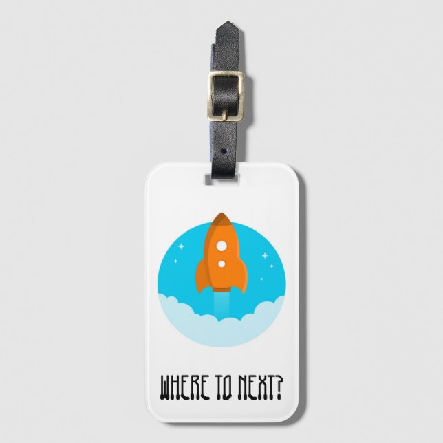 Where To Next? Spaceship Astronaut Travel Luggage Tag (Front Vertical)