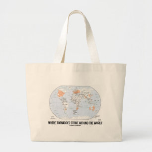 Where Tornadoes Strike Around The World (Map) Large Tote Bag