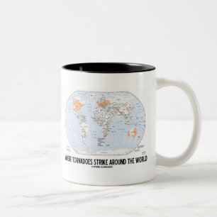 Where Tornadoes Strike Around The World (Map) Two-Tone Coffee Mug