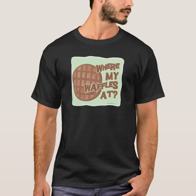 Where Waffles At Funny Food Cartoon Dark T-Shirt (Front)