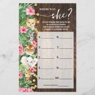 Where was Mom Pink Safari Baby Shower Game Card Flyer
