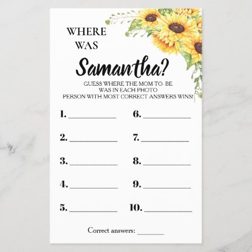 Where was She Baby shower bilingual game card Flyer