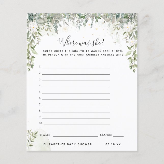 Where was She | Baby Shower Game (Front)