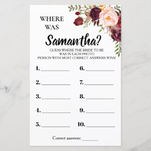 Where was She bridal shower english spanish game