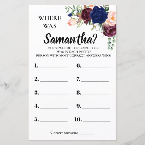 Where was She bridal shower english spanish game