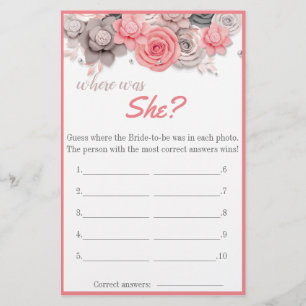 Where was She? Bridal Shower Game Card Flyer