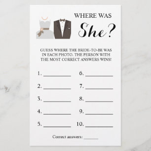 Where was She? Bride & Groom Shower Game Card Flyer