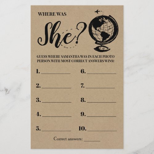 Where was She Game Rustic Wedding Bridal Shower Flyer