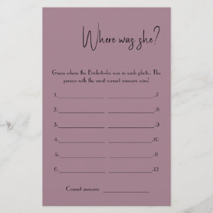 Where was She? Shower Game Card Flyer