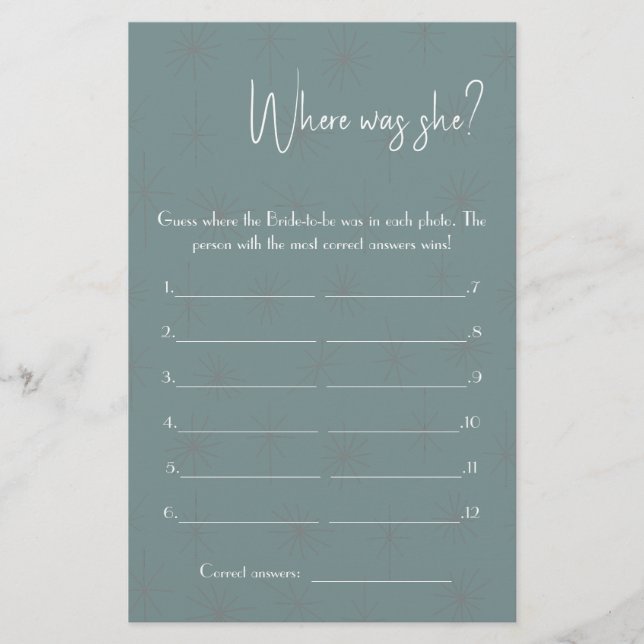 Where was She? Shower Game Card Flyer (Front)