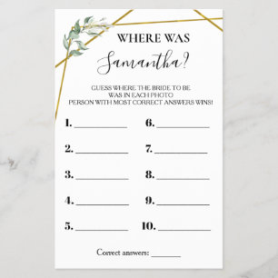 Where was the Bride Greenery Gold Shower Game Card Flyer