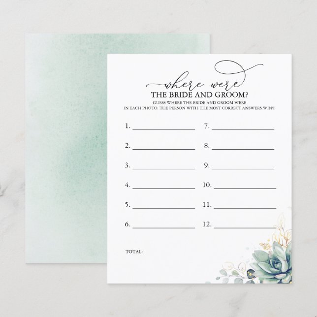 Where Were The BRIDE AND GROOM Photo Game (Front/Back)