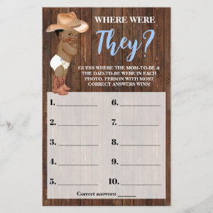 Where Were They AA Cowboy Baby Shower Game Card Flyer